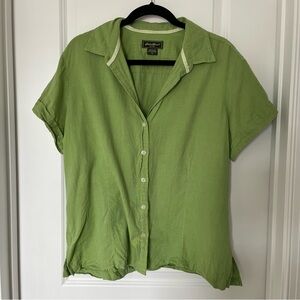 Eddie Bauer XL Green Short Sleeved Button Up Collared Shirt 100% Cotton